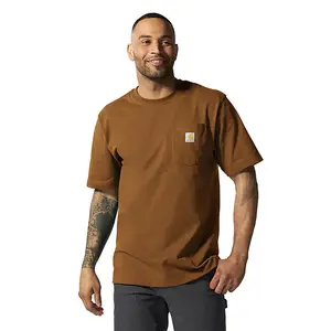 Carhartt Men's Loose Fit Heavyweight Round Neck Short-Sleeve Smooth Soft Cotton-Polyester Casual Top T-Shirt, Oiled Walnut Heather, Menswear Pocket Tee