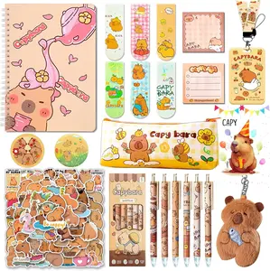 Capybara Gifts, Capybara School Supplies Stationery Set, Including Cartoon Journal Pencil Case Ballpoint Pen ID Badge Holder Stickers  Bookmark Greeting Card