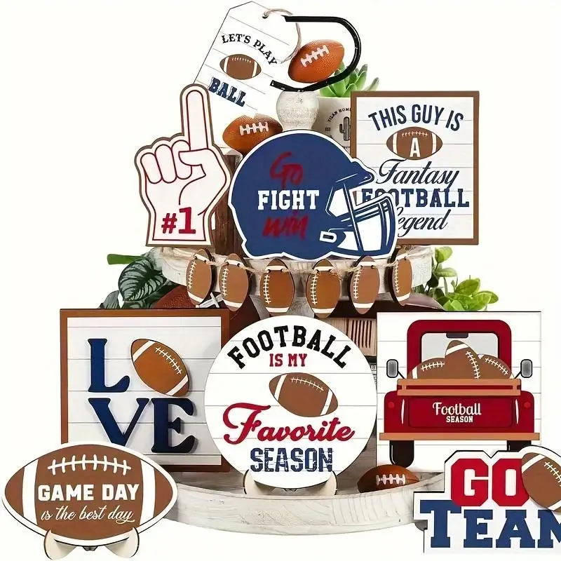 Football Themed Decor, 15pcs/set Football Design Decorative Ornament, Home Decor for Living Room Study Room Office, without Tray