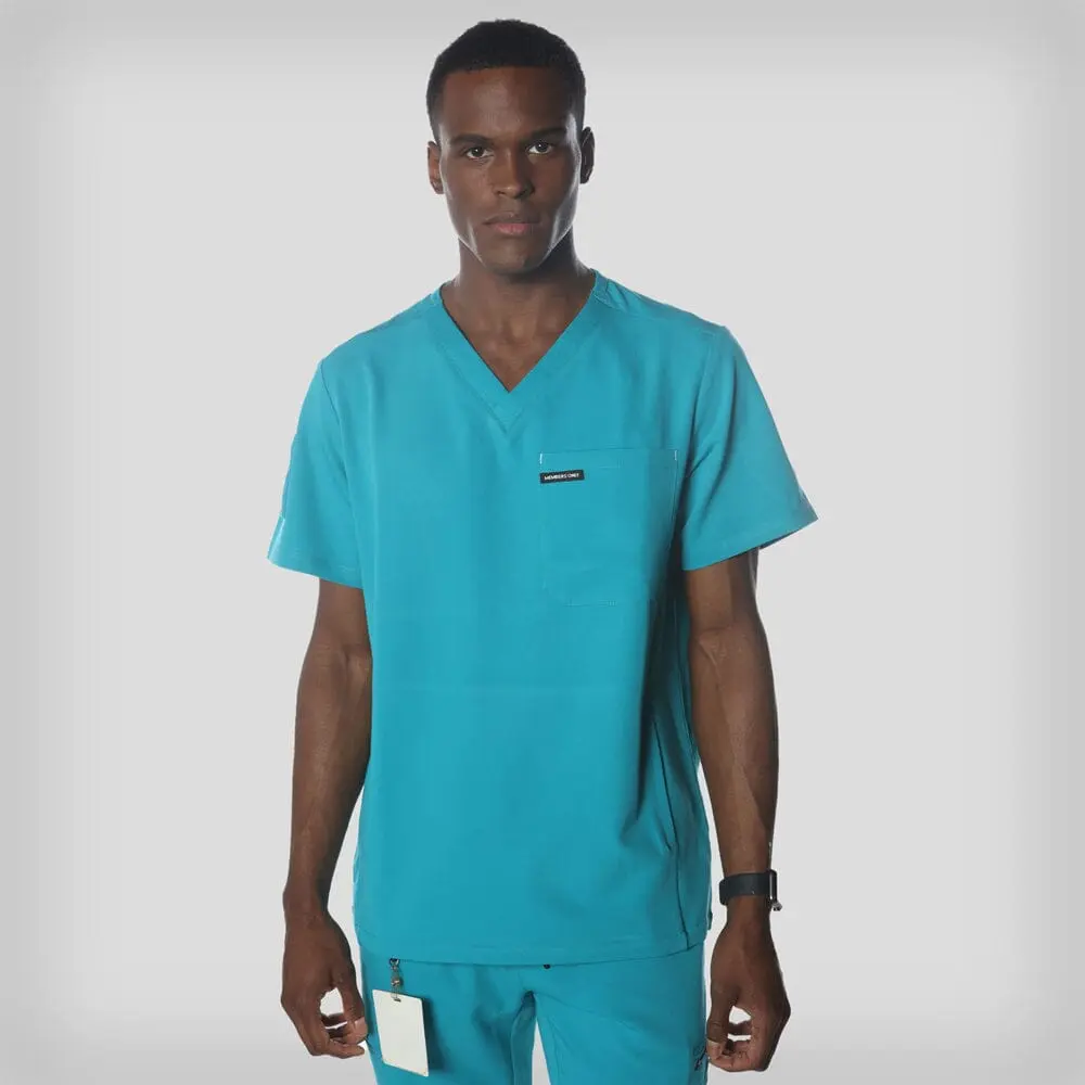Members Only Men's Manchester Plain Stretch Polyester-Spandex Blend Workwear Scrub Top, Short-Sleeve Menswear Clothing with 3 Pockets, Kangaroo Pocket & Stitched Hem, Fabric, Uniforms, Casual, Breathable, Scrubs Set Uniforms