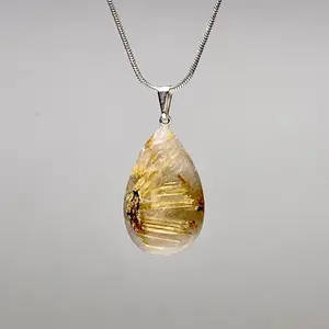 Rutilated Quartz Crystal Necklace, Rutilated Quartz Gemstone Pendant with Chain