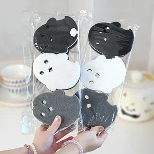 Cute Ghost Shape Three-Layer Magic Sponge Kitchen Heavy Oil Stain Buster Ghost Shape Labor-Saving Design for Kitchen Bathroom Cleaning Artifact [3 Sponges + 1 Storage Rack]