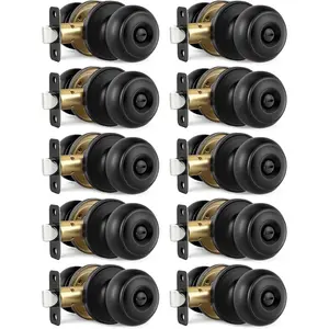 Black Door Knobs, 10 Pack  Door Knobs Interior Door Knob for Bedroom/Bathroom Keyless Doorknobs Interior/Exterior Lockset, Black Modern Design Door Hardware