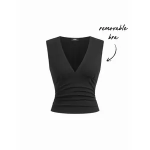 Cider Cotton-Blend V-neck Ruched Top