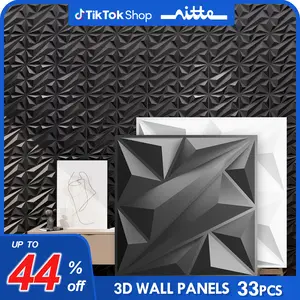 Nitte 33pcs PVC 3D Wall Panels in Diamond Design, 11.8*11.8inch (30*30cm), for Interior Wall Decor in Living Room, bedroom, kitchen room, TV background, feature wall decoration, company logo wall