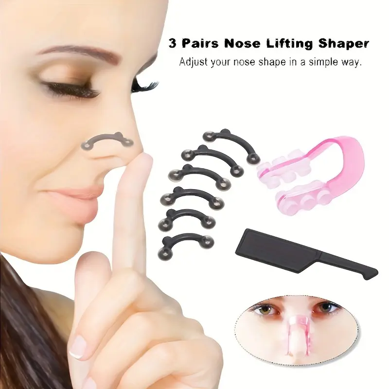 Nose Shaping Clipper - Instant Lift & Straighten - Gentle Massage, Discreet & Painless - Effective Nose Bridge Corrector Set - Silicone Shaper Tool