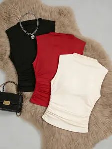 Women's Soft Sleeveless Vest Casual Everyday Homewear Three-Piece Set, Comfortable Daily Wear Top, Stylish, Minimalist, Basic & Cozy Design