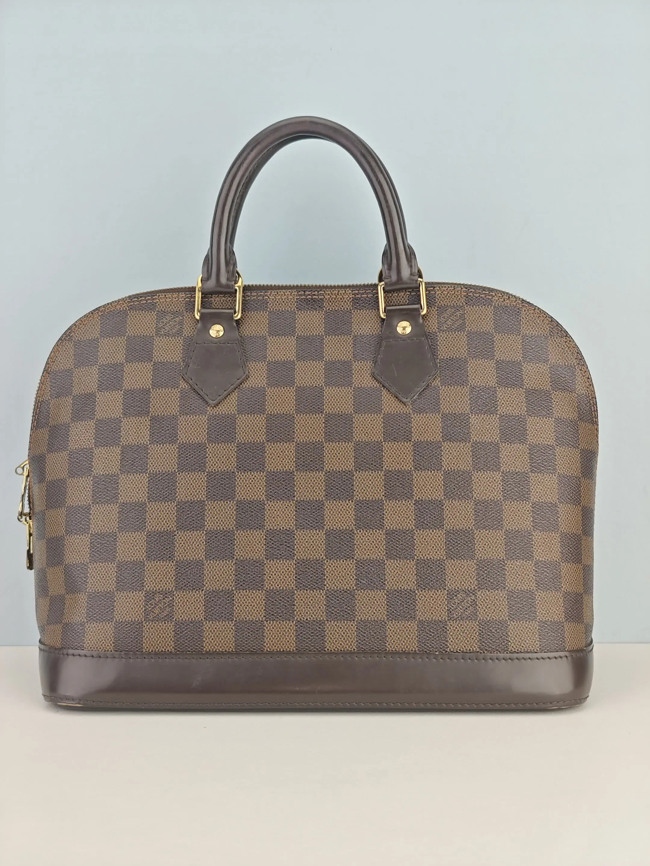 Pre-owned Damier Ebene coated canvas Clutches & Wristlets Louis Vuitton Damier Canvas Alma MM Bag【FL5009】