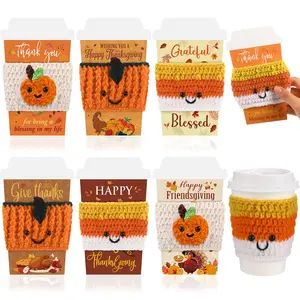 6/9 Pcs Coffee Sleeves  Handmade Crochet Coffee Cozy Cup Sleeves Crochet Handicraft Classroom Office Cute Gifts for Teacher’s Day End of Year Graduation Thanksgiving Reusable Drinkware Covers for Beverages Eco-Friendly