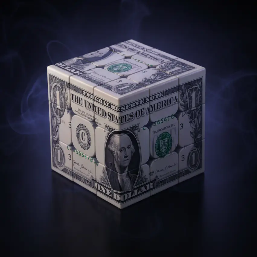 3rd-Order 3x3 UV Printing ABS Plastic Speed Cube - Unisex Mini Educational Toy for Beginners & 12-14 Years, Adjustable Tension Magic Tricks Stress Reliever, Bold Satire Finance Theme Gift (US $1 Bill Faces) for Crypto Enthusiasts & Teachers