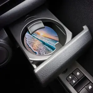 Beach Landscape Pattern Car Coaster, Round Anti-slip Car Cup Holder Coaster, Decorative Car Cup Holder Pad, Universal Car Accessories for Women & Men, Car Interior Decoration, Car Interior Accessory