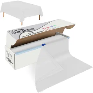 White Disposable Plastic Table Cloth Roll 54" X 100', Plastic Table Cover with  Box, Cut to Size Disposable Tablecloth for Parties