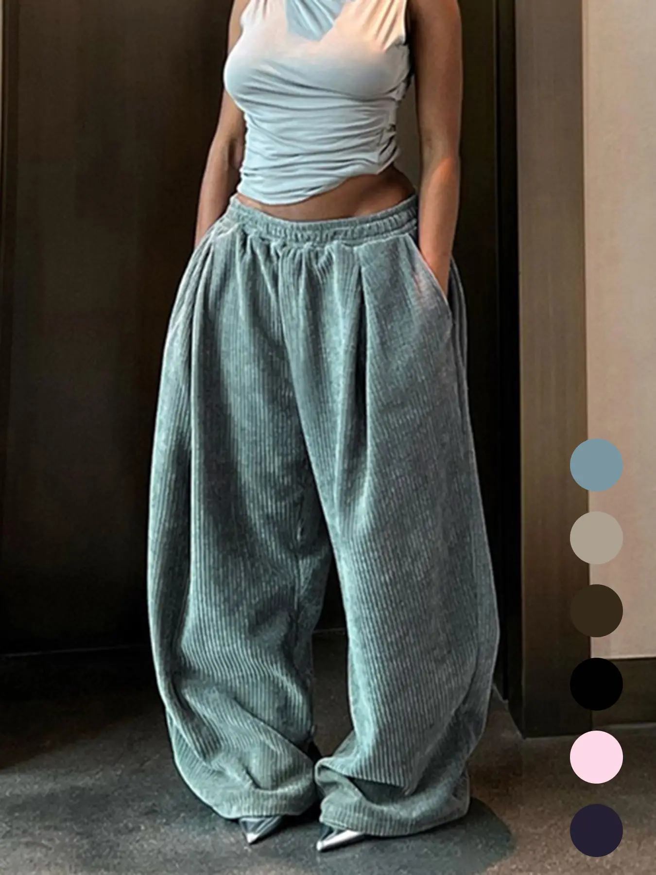 Women's Solid Drawstring High Waist Wide Leg Pants, Fashion Casual Straight Leg Trousers for Spring & Fall, Women's Bottoms for Daily Outdoor Wear, Ba
