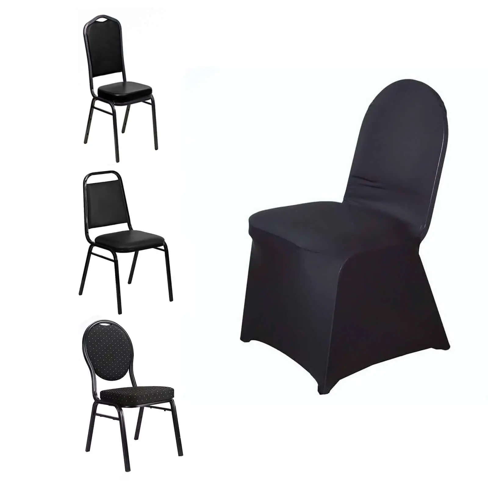 Black Spandex Chair Seat Slipcover - 160GSM Elastic Stretch Spandex Material Cover, Slip-On Fit for Banquet, Party Dining Chairs, Removable & Washable Custom-Fitted Cover, Chair Seat Slipcovers, Stretch Chair Covers