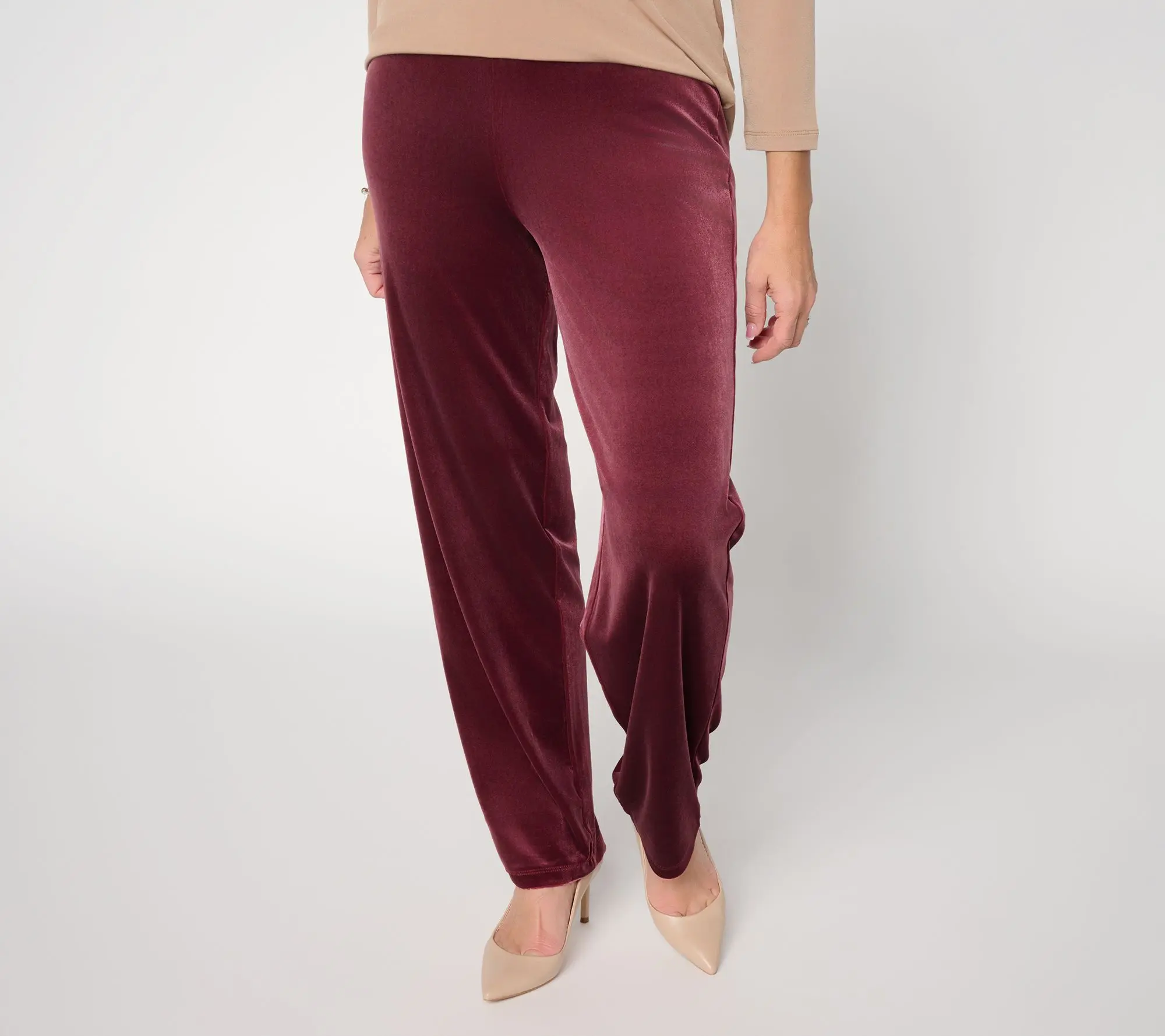 Susan Graver Regular Knit Velvet Straight-Leg Pull-On Pants