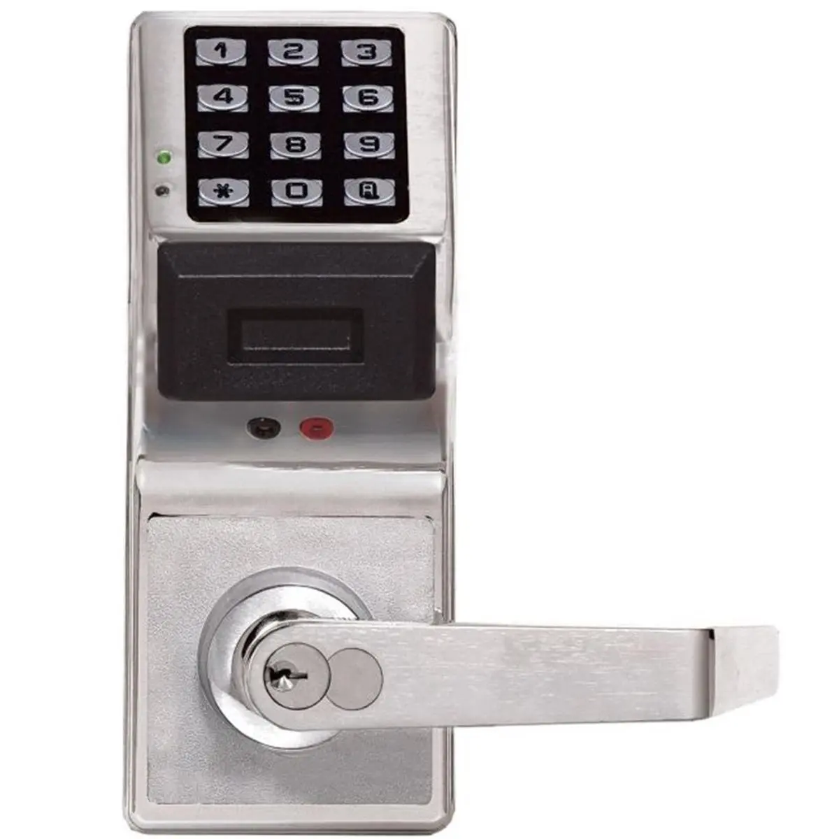 Alarm Lock Modern Motorcycle Proximity Keypad Digital Alarm Lock - Satin Chrome Finish, 9 lbs, Batteries Included, 150 Scheduled Events, 2000 User Codes, PC Programming/Reporting, 40000 Event Audit Trail, Prox Cards Compatible, for Home Needs