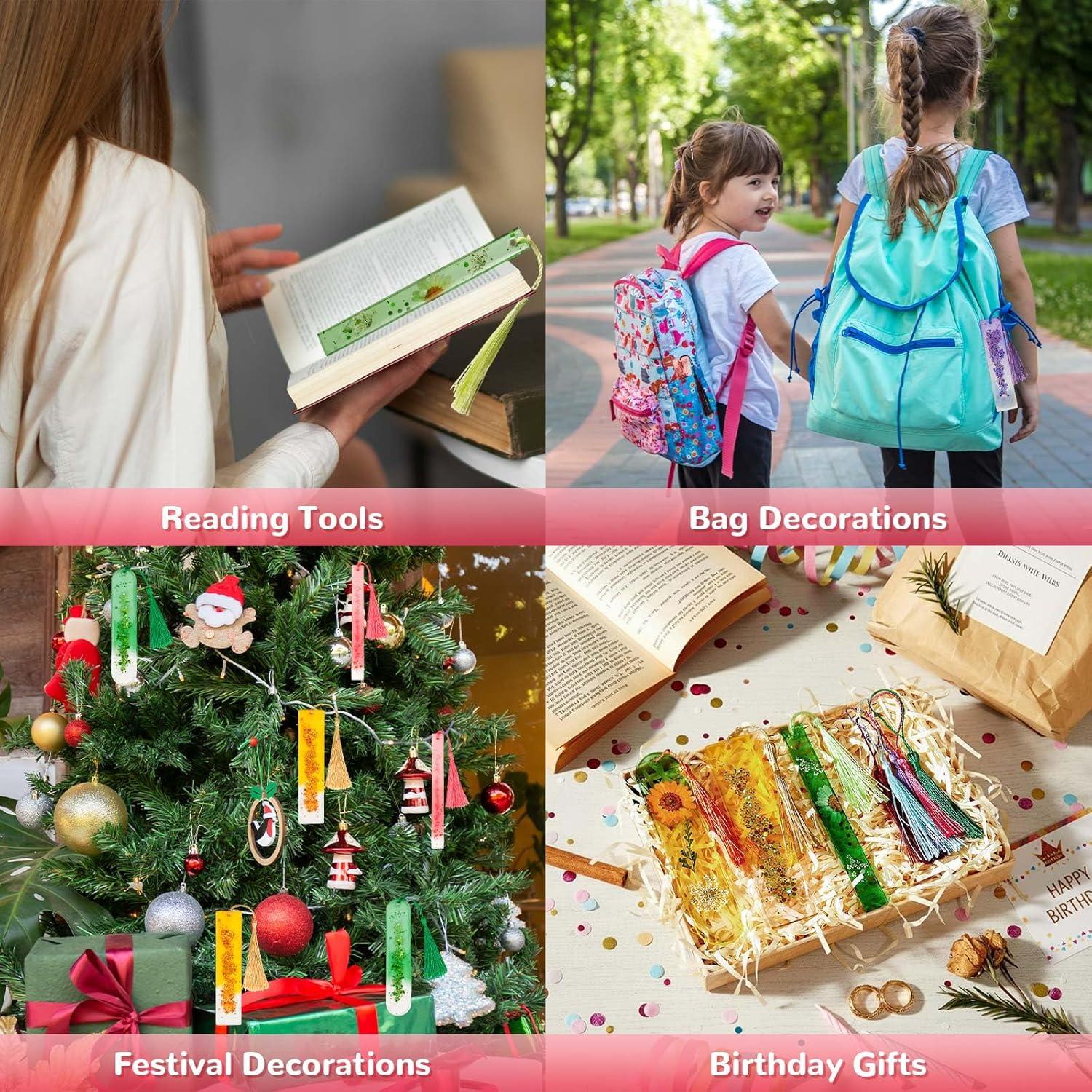 RESINWORLD Shiny Bookmarks Silicone Mold, Bookmark Resin Mold with Tassels, Small Medium Rectangle Bookmark Mold