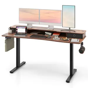 COSTWAY - 63 Inch x 24 Inch Electric Standing Desk with 2 Drawers-Rustic Brown
