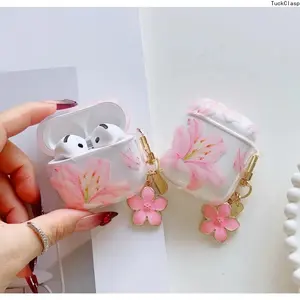 Pink Lily Flower AirPods Case – Soft Silicone Protective Cover, Shockproof & Anti-Drop, Works with Wireless Charging for AirPods 1/2/3/Pro/Pro 2, Great for Spring Gift