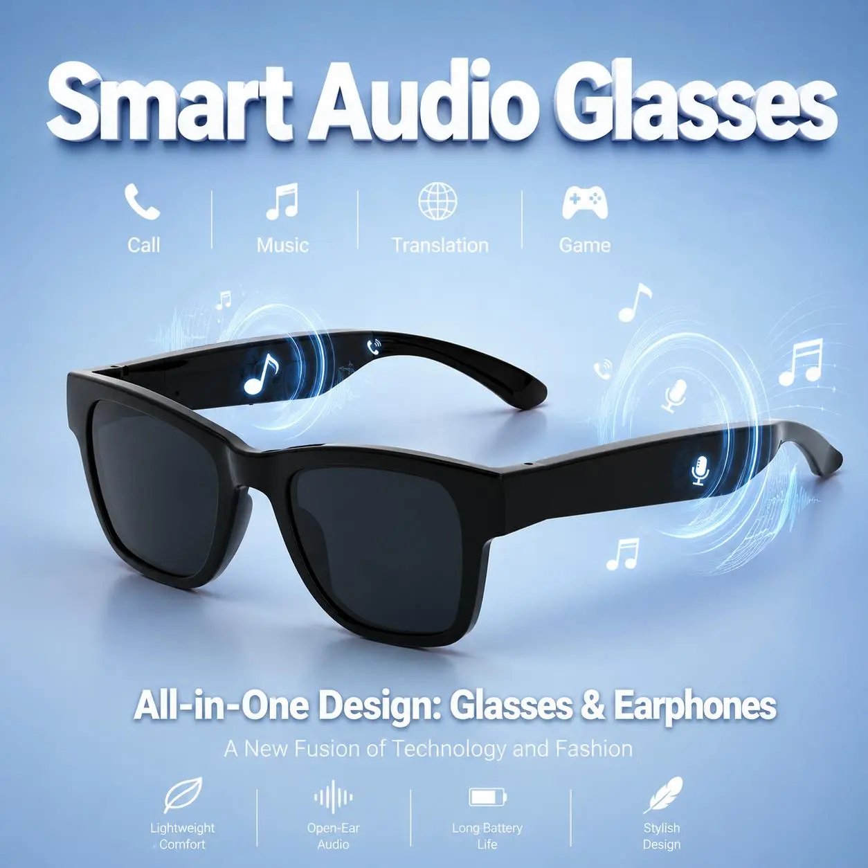 PLEIVO Multifunctional Smart Glasses - Unisex Adult Wearable Tech, Wireless Headphone Glasses with Open-Ear Audio, Real-Time Translation, Smart Voice Assistant, Phone Calls, Music Playback, All-Day Comfort for Driving & Work