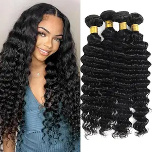 ISHOW Deep Brazilian Unprocessed Human Hair 1 3 4 Bundles Hair Extensions Human Hair For Black Women Natural Black Loose Deep Wave Human Hair Bundles