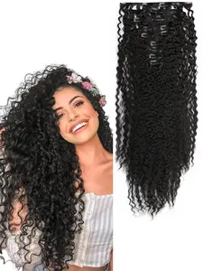 Black Synthetic Curly Clip-In Hair Extensions 9-Piece Synthetic Curly Wig Extension Set 24-inch Long and Thick Synthetic Hair Pieces Suitable for All Women Perfect for Daily Wear, Parties, and Holidays Synthetic Hairpieces