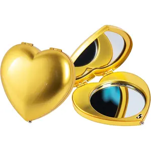Mini Heart Compact Mirror,Compact and Beautiful, Portable 1X/2X Magnifier, Sturdy, Perfect for Gifts (Pearl Gold)