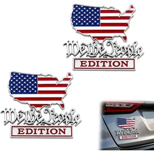 Patriot Flag Edition Metal Car Emblem Badge, We The People Edition 3D Metal Car Emblem, Red and Blue Patriot Flag Metal Decal Auto Badge Decal, for Automotive, Trucks, SUV, Motorcycle