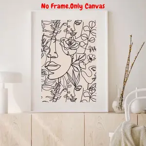 Abstract Face Line Art Canvas Painting, 1 Count Modern Wall Art Painting, Wall Art Decor for Home Living Room Bedroom Office, Poster