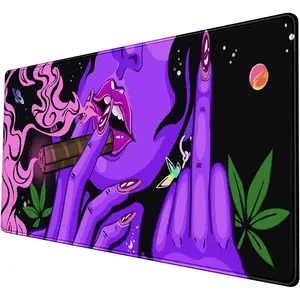 Anime Neon Mouse Pad Cool Girl-24x14in-Funny Hippie Hippy Desk Mat Trippy Purple Pink Black Art -Gaming Desktop-Desk Protector-for Women Home Office Working