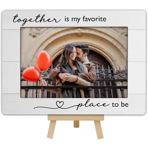 4x6 Couple Picture Frame, Valentine Wedding Gifts Wooden Photo Frame with Easel, Love Engagement Picture Frame for Tabletop Display - B04
