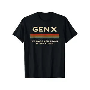 Men's Funny Gen X Retro Graphic T-Shirt - "GENX" Vintage Design & Classroom Tray Quote - Soft Breathable Cotton Tee for '80s '90s Birth Years - Everyday Casual Crewneck Shirt for Art Class, Office, Parties - Machine Washable Black Shirt with Beige & Red A