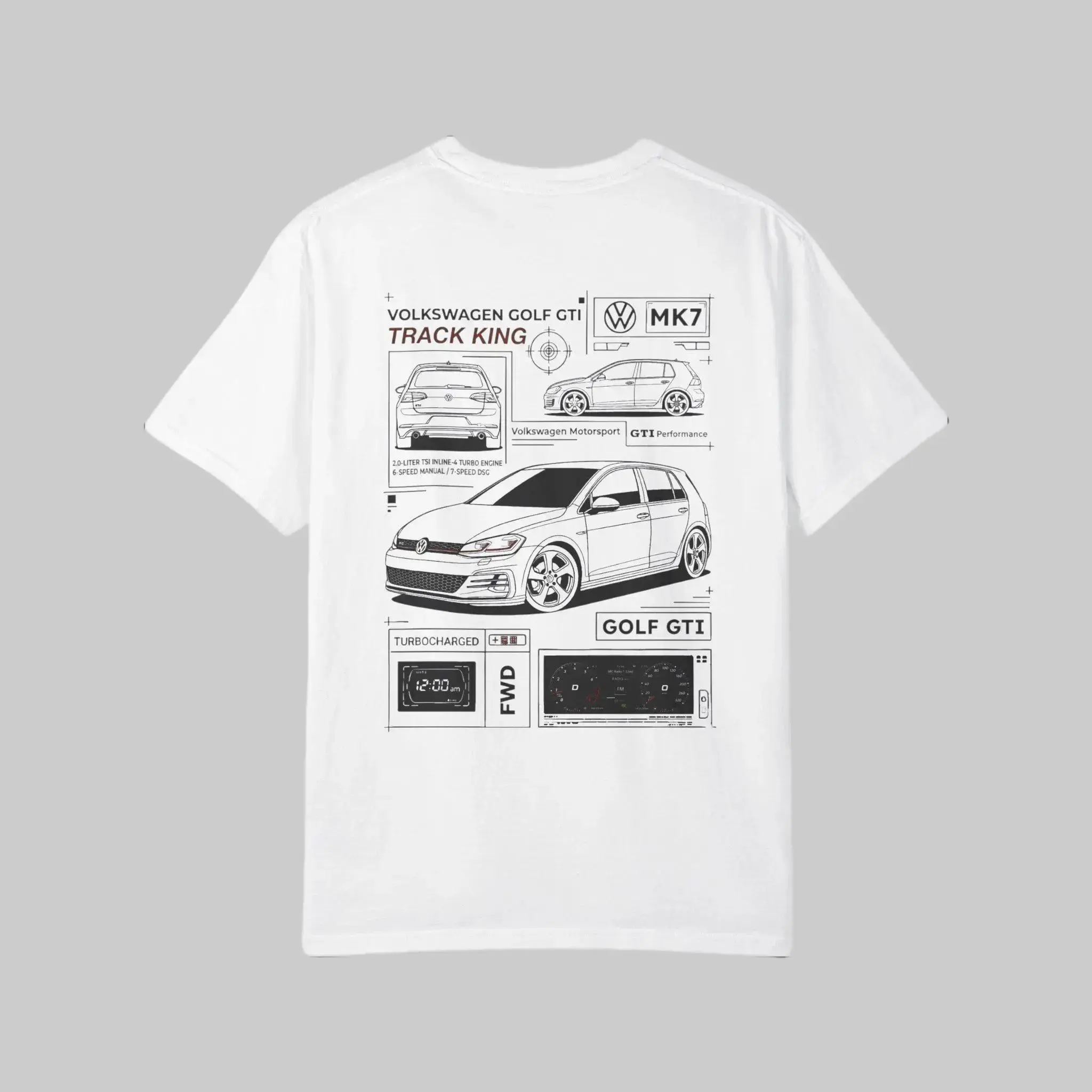 VW Golf GTI MK7 Car Blueprint Graphic T-shirt Hoodie Sweatshirt 2 Sided, Car Enthusiast Shirt, Auto Lover Gift