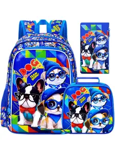 3PCS Kids Backpack for Boys, 16" Dog Bookbag with Lunch Box, School Bag for Elementary Preschool Toddler