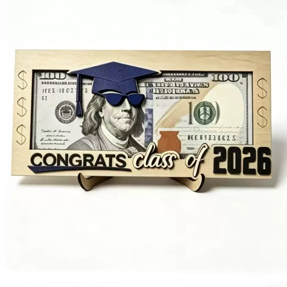 Graduation Gifts 2026 Wooden Gift Holder - Funny Class of 2026 Senior Keepsake with "Cool Shades" Optical Illusion, Creative Graduation Party Supplies & Dorm Desk Decor for Him/Her (Blue/Pink/Black)