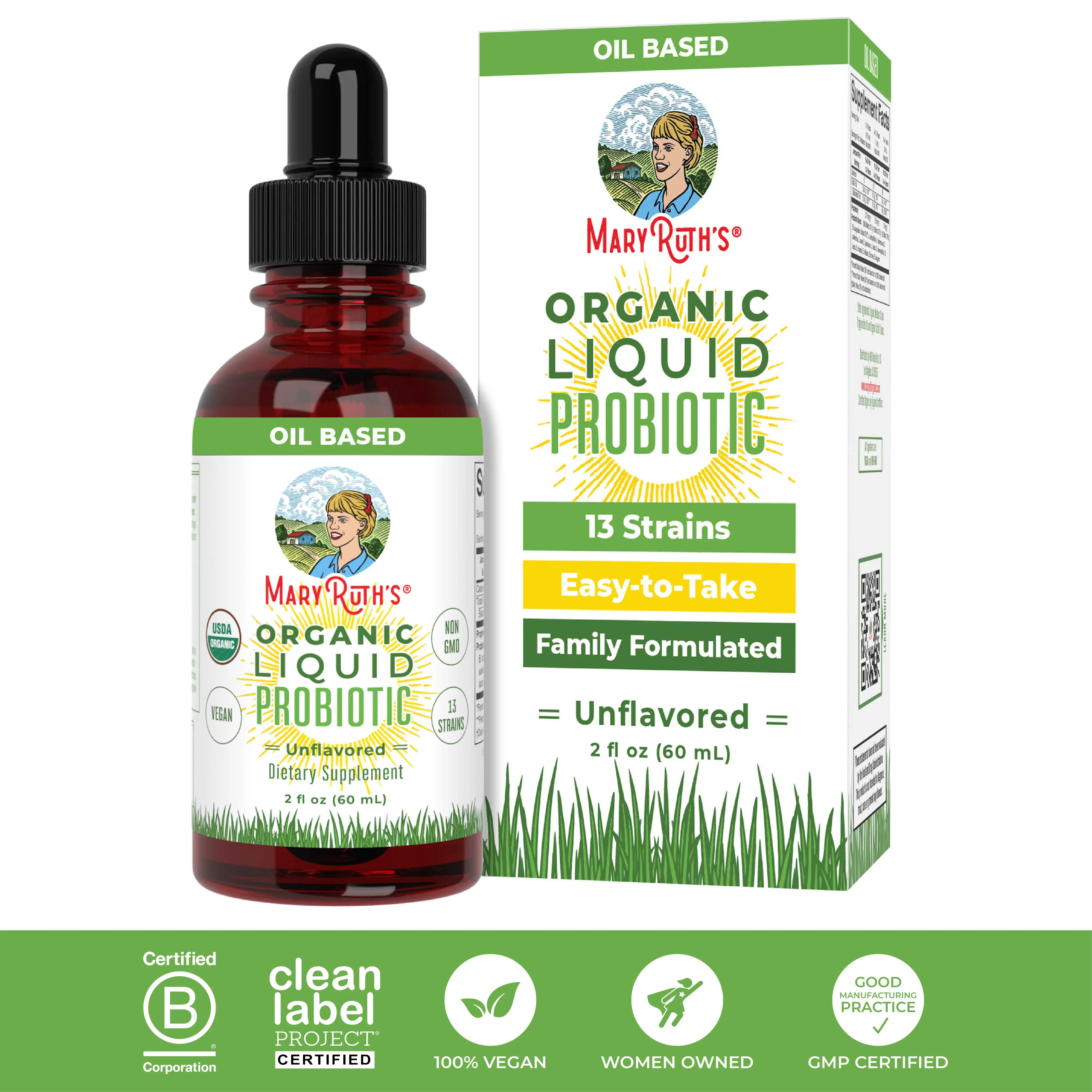 MaryRuth's USDA Organic Liquid Probiotic - Travel Size - Digestive Health - Gut Health - Women, Men & Kids Probiotic - 13 Strains - Vegan - 2 oz