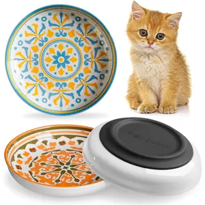 Non-Slip Cat Bowls, Ceramic Cat Food Bowl Set with Silicone Base, Whisker Friendly Cat Dishes for Food and Water, 3 count Cute Deeper Cat Plates for Feeding Indoor Cats, Kitten, Small Dogs
