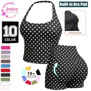 Jetjoy Workout Sets for Women 2 Piece, Workout Sets for Women 2 Piece Gym Outfits Seamless Longline Halter Backless Crop Top Scrunch Bum Shorts Tracksuit  Women's 2 Piece Workout Set Backless Halter Top & Scrunch Butt Lift Shorts Seamless Sporty Clothes S