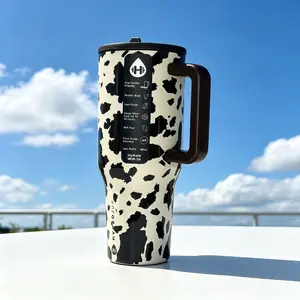 Hydrojug Black White Cow Print 40oz Vacuum Insulated Tumbler, BPA Free Straw Travel Cup, Portable Thermal Water Bottle with Handle for Outdoor & Everyday Use