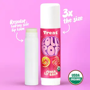 Treat Lollipop Jumbo Organic Lip Balm - Watermelon, Strawberry & Black Cherry Flavors - USDA Organic, Pure Moisturizing Formula for Long Lasting Hydration - Indulgent Candy Flavored Lip Care - Moisturize