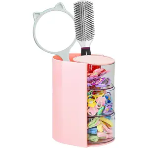 Hair accessories storage box, equipped with hair brush holder, rotatable cosmetic brush and jewelry storage box, can store hairpins, earrings, necklaces, bracelets, rings and daily accessories, Beauty Organizer, Multilayer Storage