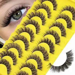 Fluffy Wispy Cat Eye Style Fake Lashes, 10 Pairs Natural Curling Eye Makeup Strip Lashes, Full Volume Eyelash for Lashes Extensions, Cosmetic False Lashes