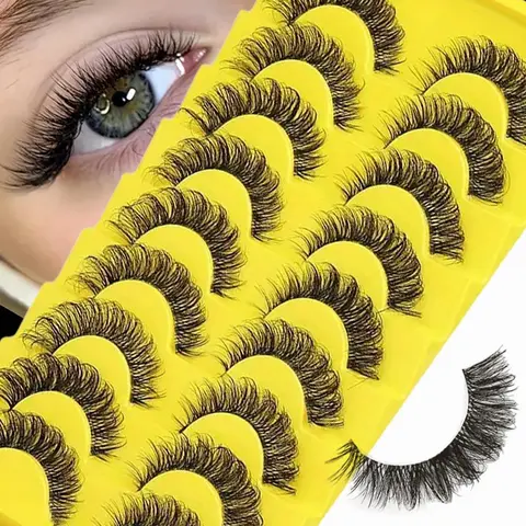 Fluffy Wispy Cat Eye Style Fake Lashes, 10 Pairs Natural Curling Eye Makeup Strip Lashes, Full Volume Eyelash for Lashes Extensions, Cosmetic False Lashes, Volumized Fake Eyelashes
