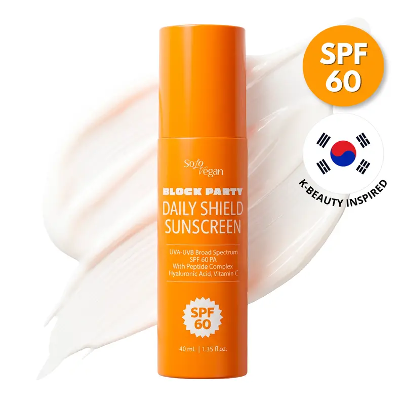 SoloVegan SPF 60 Facial Sunscreen Moisturizer (40ml Bottle) - Non-Toxic, Cruelty-Free, Lightweight UV Protection for Face with Peptides, Vitamin C, Hyaluronic Acid, No White Cast, Brightening, Firming, Targets Uneven Skin Tone, Suitable for All Skin Types