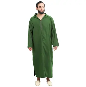 Treasures Of Morocco Moroccan Men Djellaba Handmade Winter Cotton Delicate Embroidery Green Large to X-large