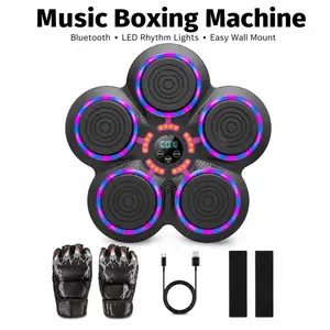 Music Boxing Machine, Wall Mounted Bluetooth Boxing Trainer with LED Rhythm Lights, 5 Impact Pads, Speed Modes, Gloves Included for Home Worko