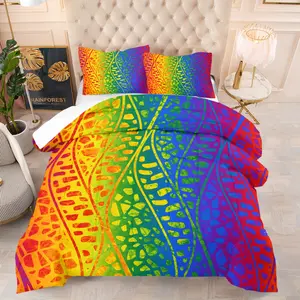 Vibrant Rainbow Wave Pattern Bedding Set, Includes 1 Quilt and 1-2 Pillowcases Without Inserts, Soft Comfortable Bedroom Decor
