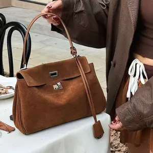 Kelly Brand Women's High-End High-Capacity Versatile Commuter Tote Bag in Casual Brown Suede Look-LYt8273