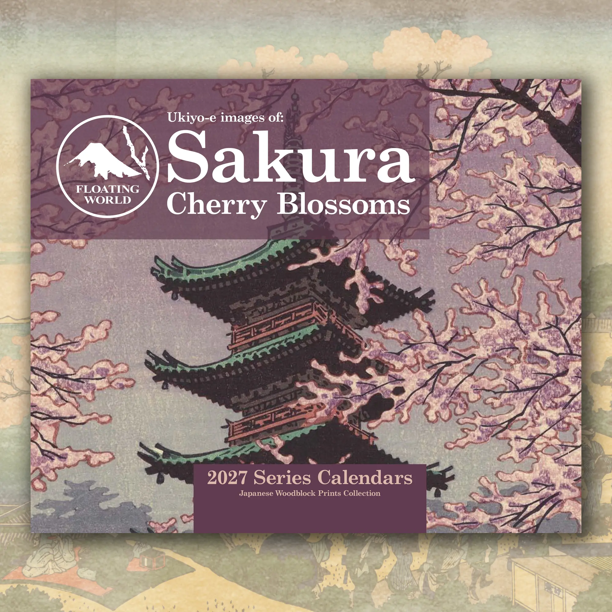 Sakura Cherry Blossoms 2027 Wall Calendar, Japanese Ukiyo-e Woodblock Prints, (11"x8.5" & 14"x11.5")