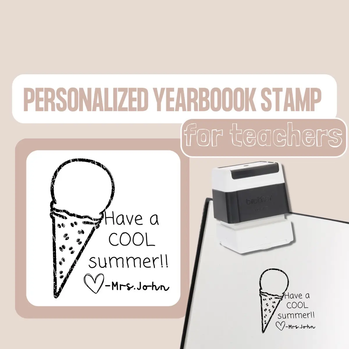 HIGH QUALITY | Custom Self Inking Cool Summer Yearbook Stamp for Teachers